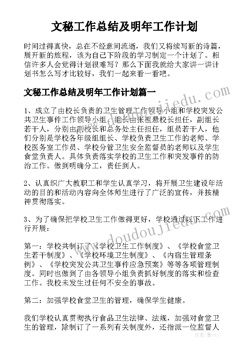 文秘工作总结及明年工作计划