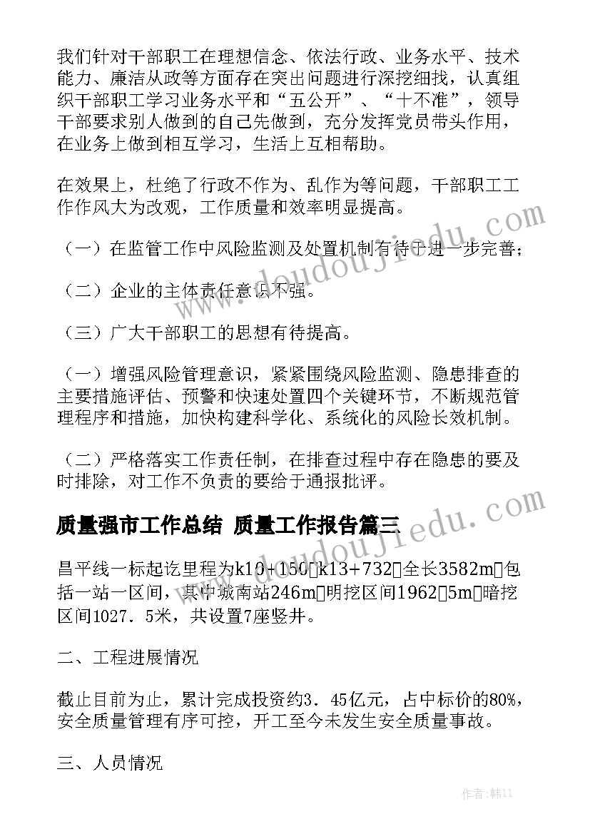 质量强市工作总结 质量工作报告