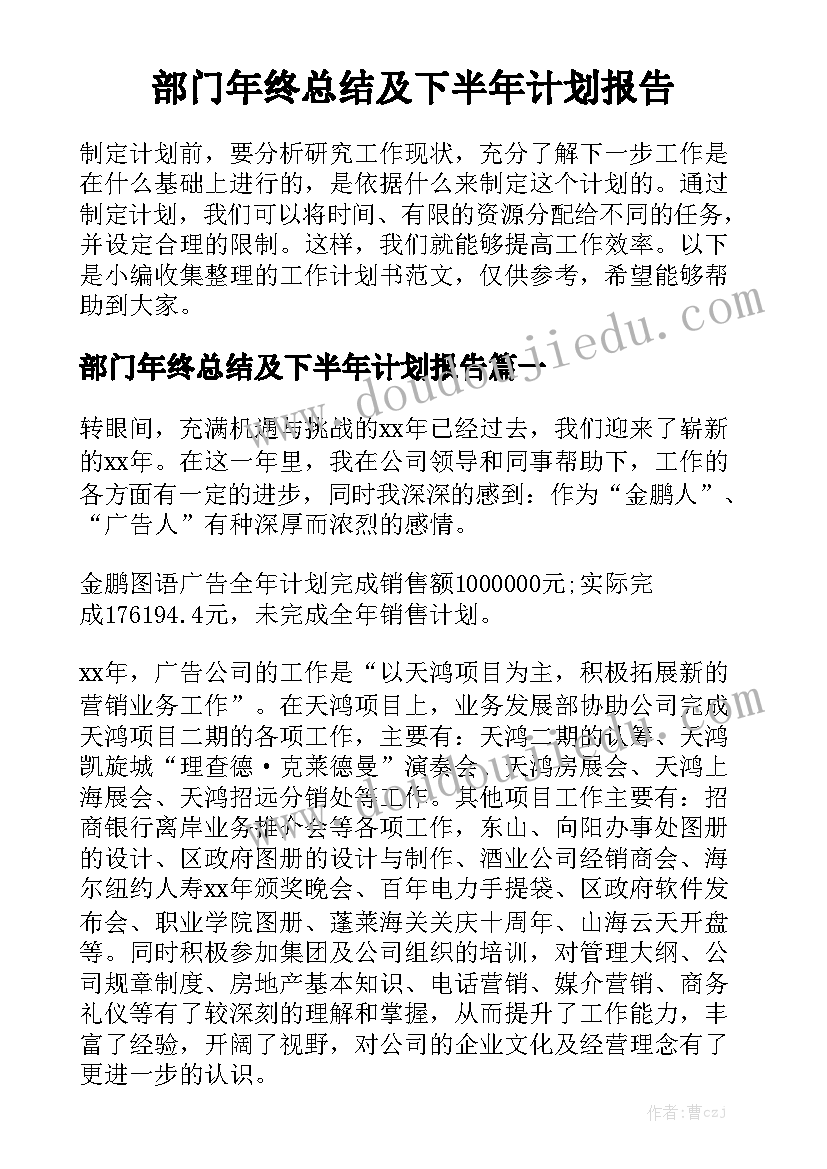 部门年终总结及下半年计划报告