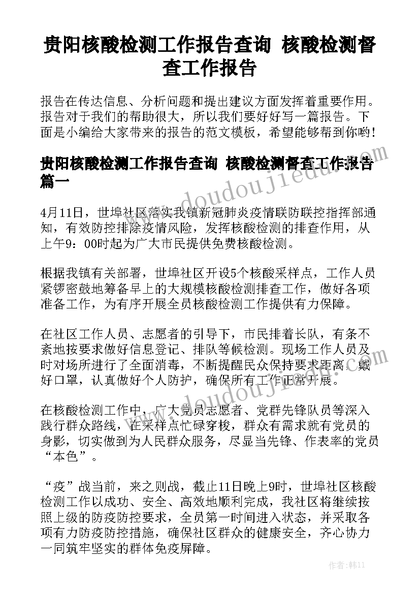 贵阳核酸检测工作报告查询 核酸检测督查工作报告