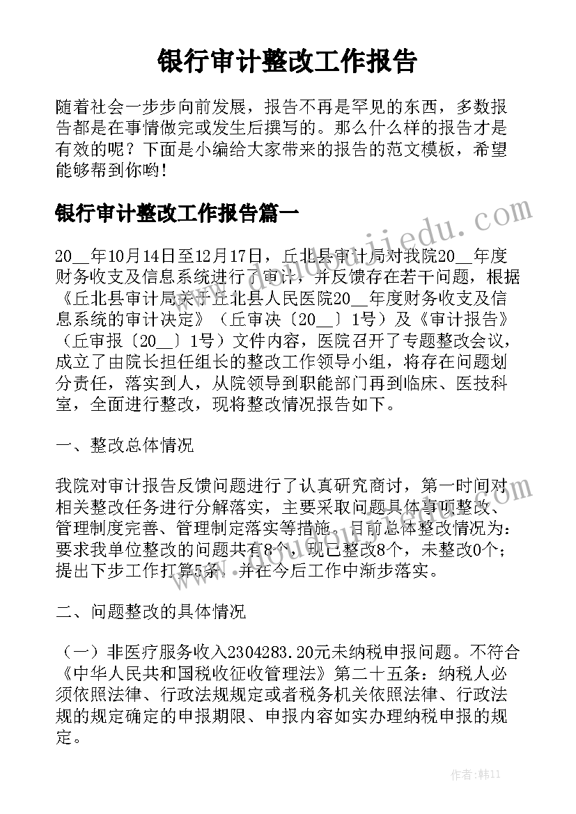 银行审计整改工作报告