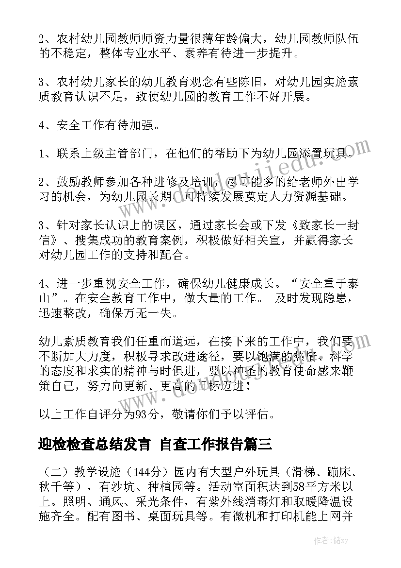 迎检检查总结发言 自查工作报告