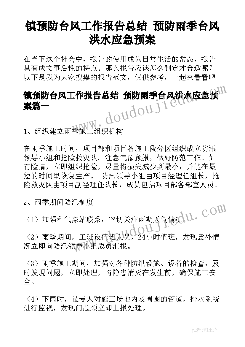 镇预防台风工作报告总结 预防雨季台风洪水应急预案