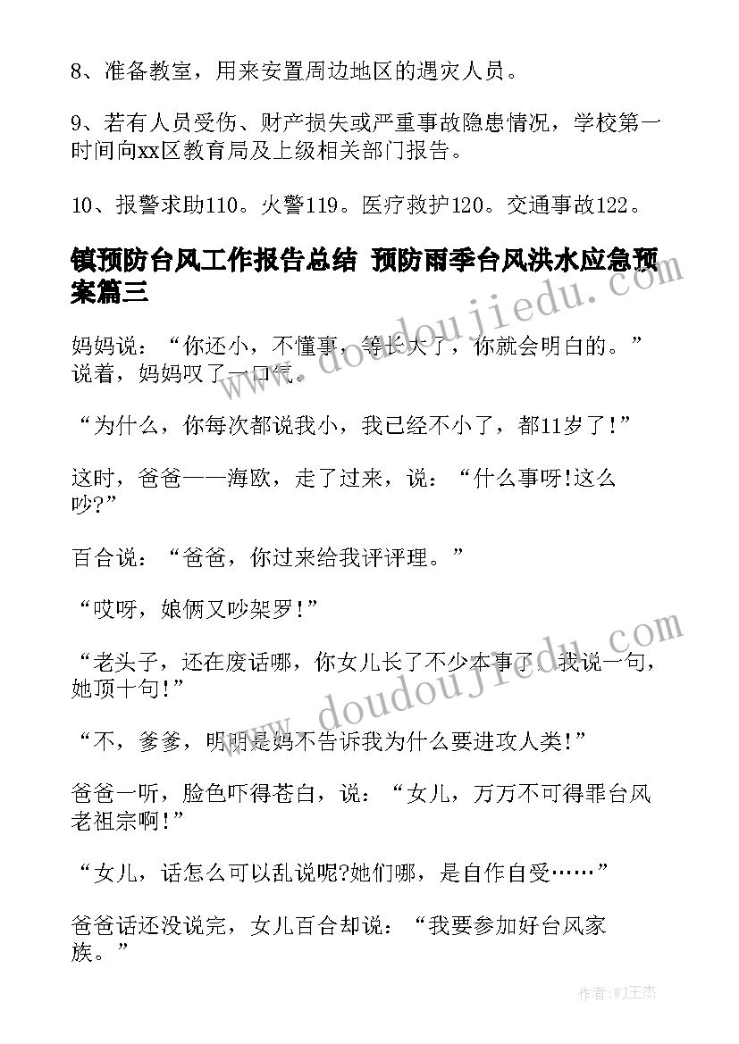 镇预防台风工作报告总结 预防雨季台风洪水应急预案