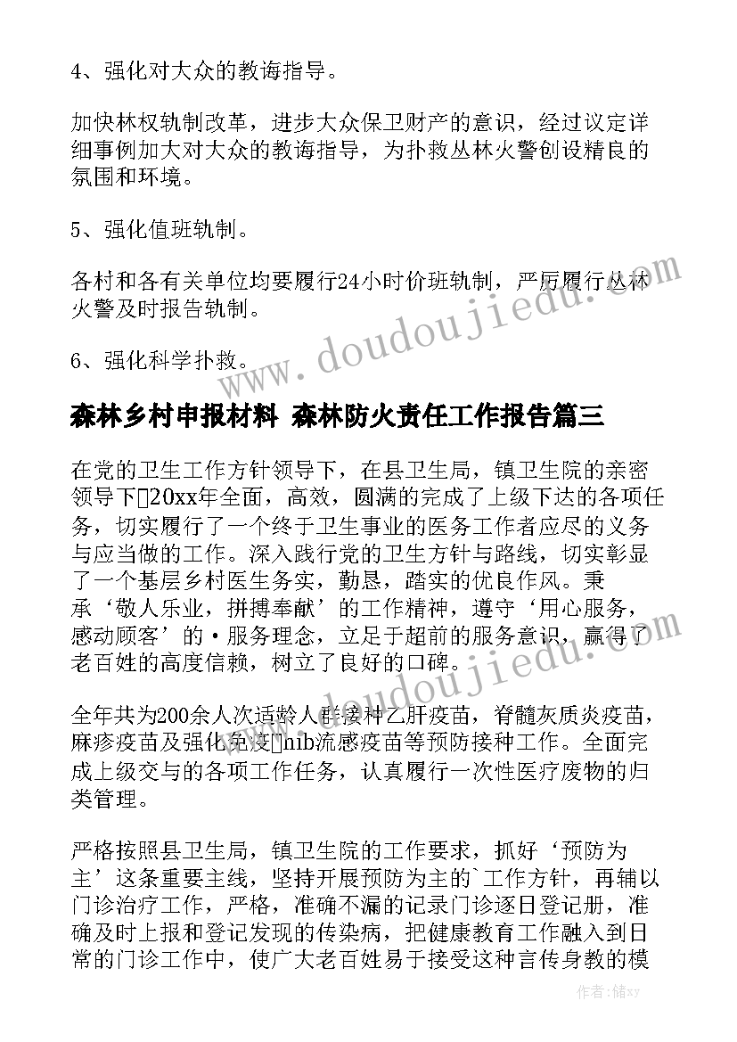 森林乡村申报材料 森林防火责任工作报告