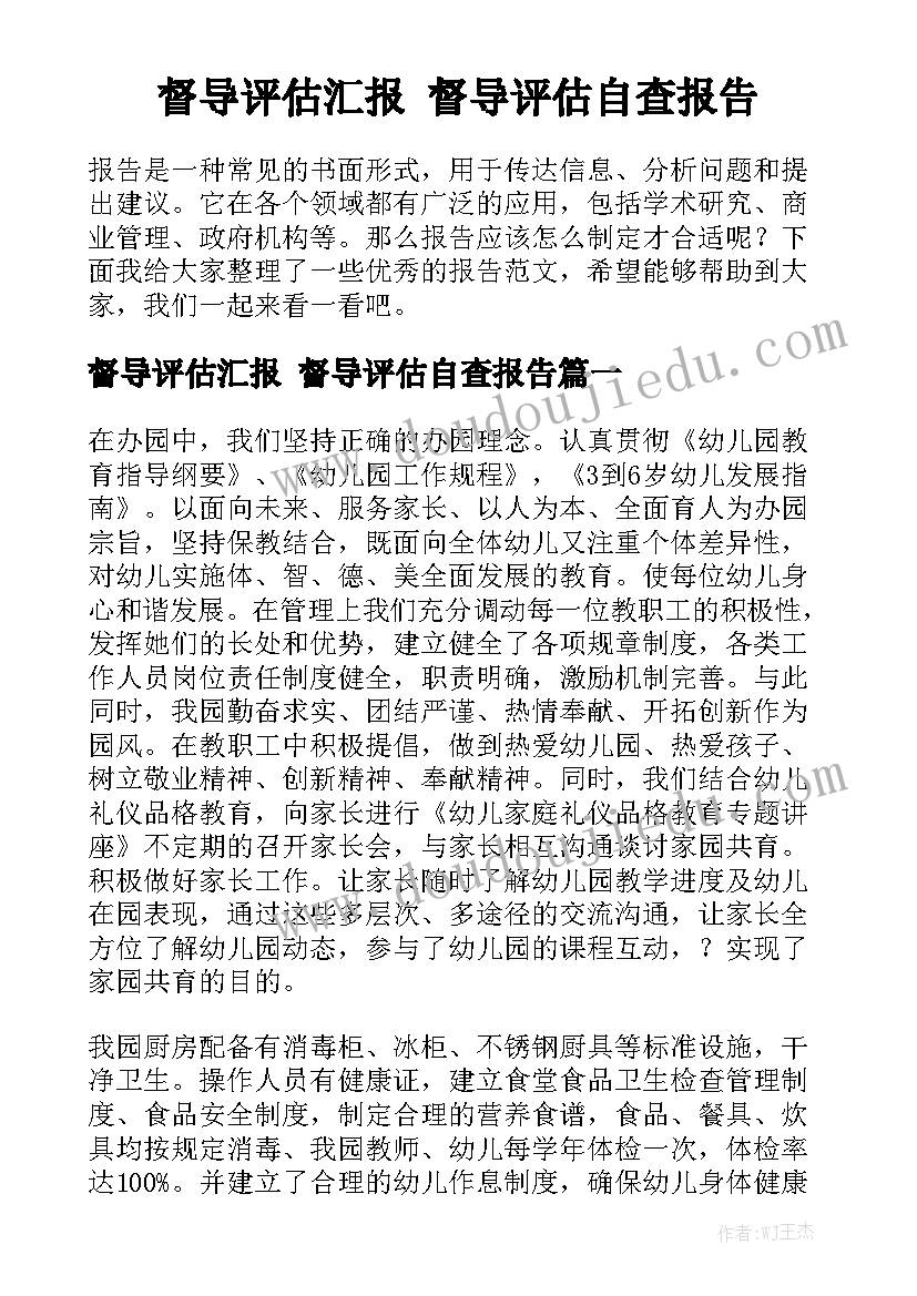 督导评估汇报 督导评估自查报告