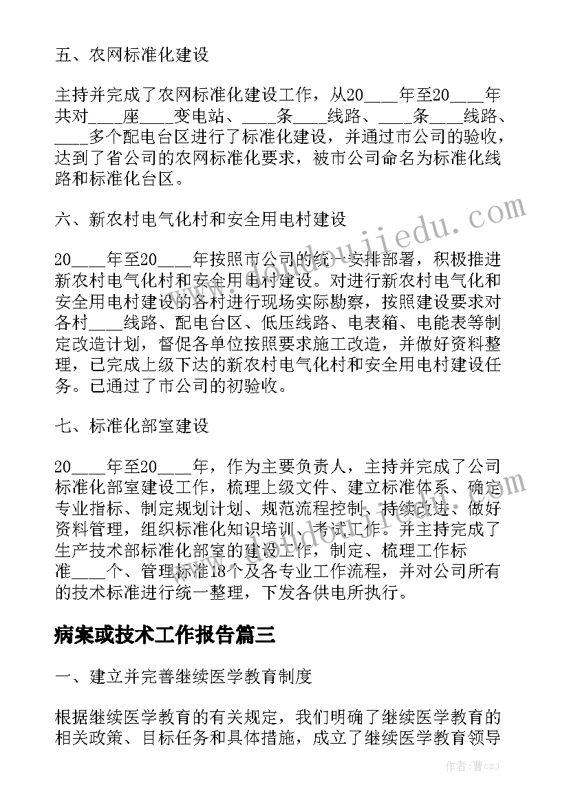 病案或技术工作报告