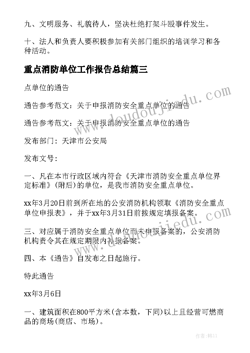 重点消防单位工作报告总结