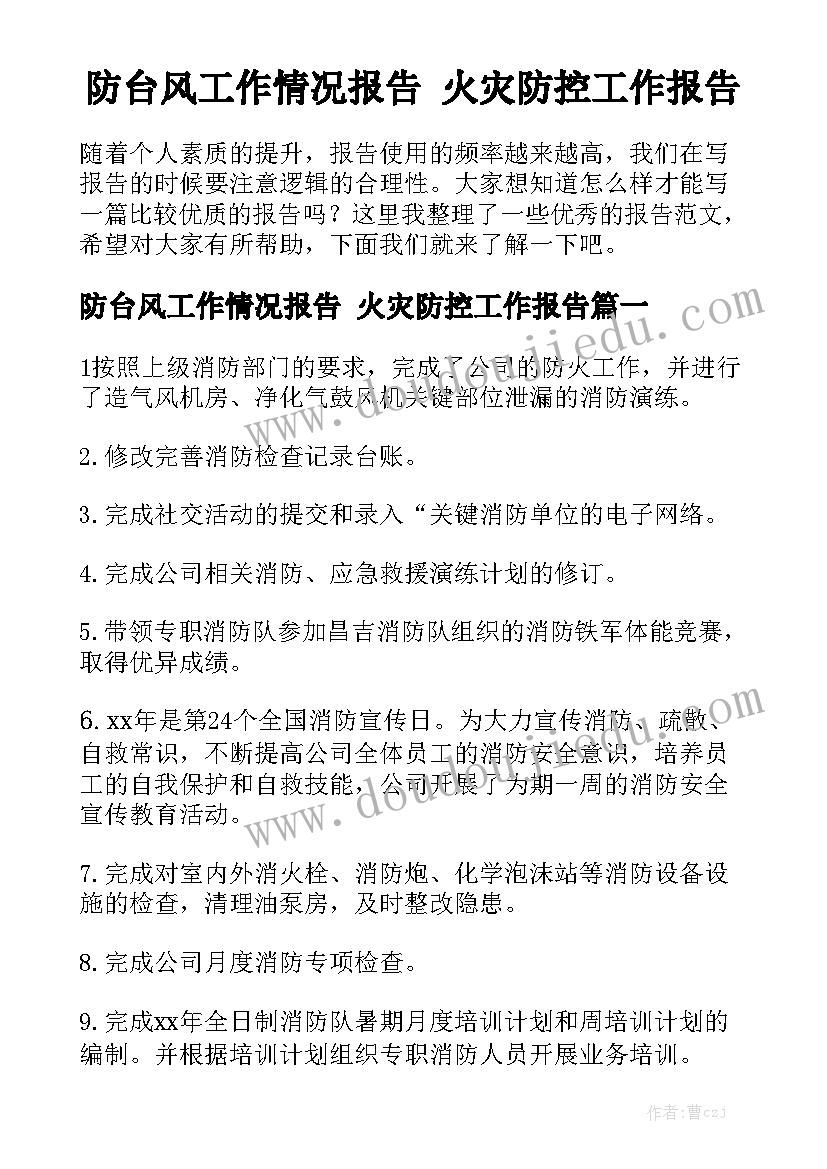 防台风工作情况报告 火灾防控工作报告