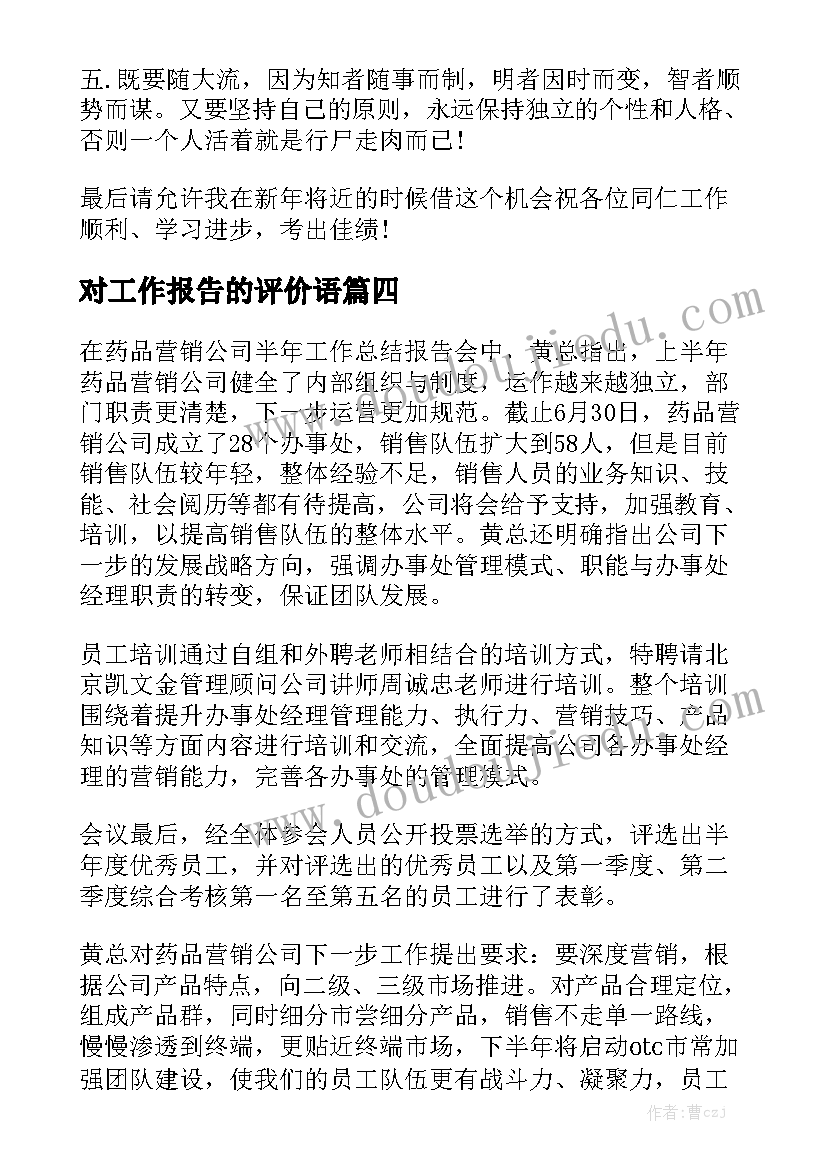 对工作报告的评价语