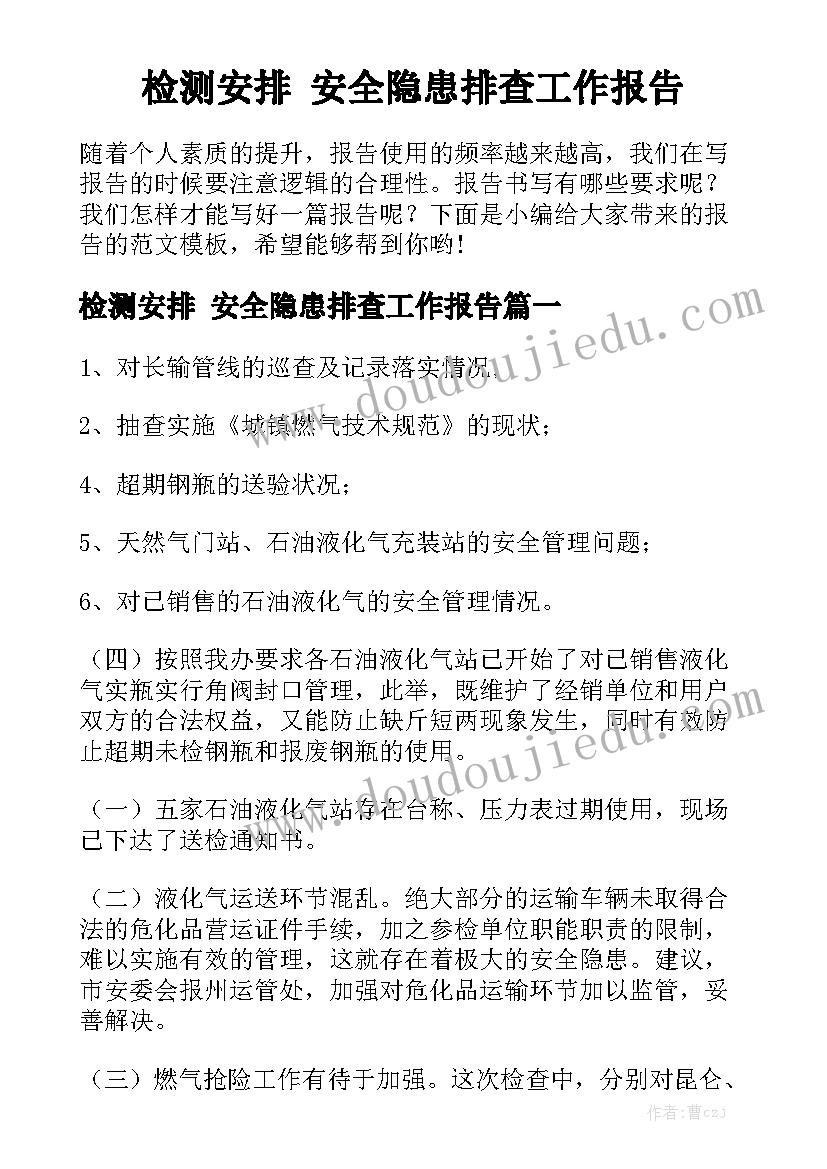 检测安排 安全隐患排查工作报告