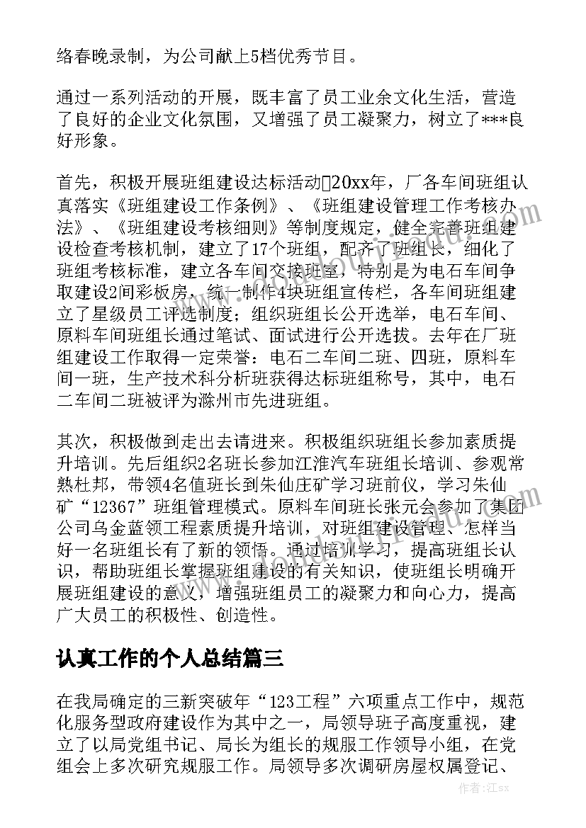 认真工作的个人总结