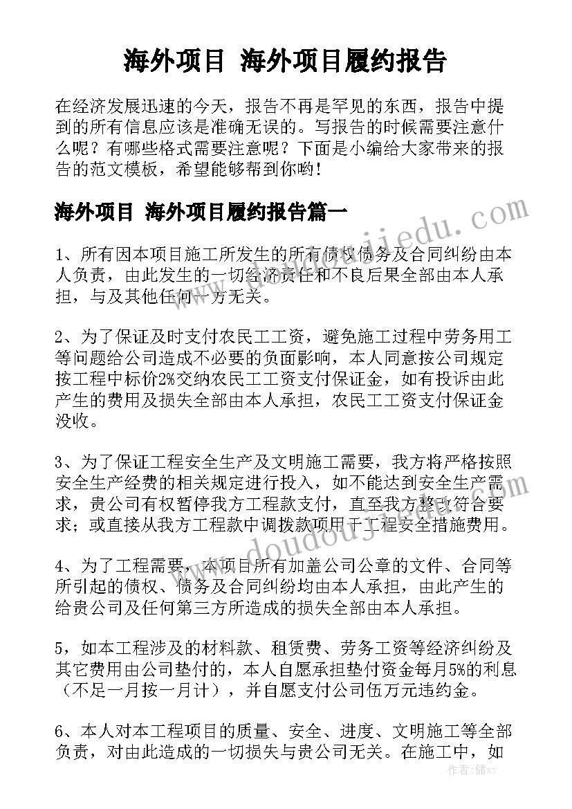 海外项目 海外项目履约报告