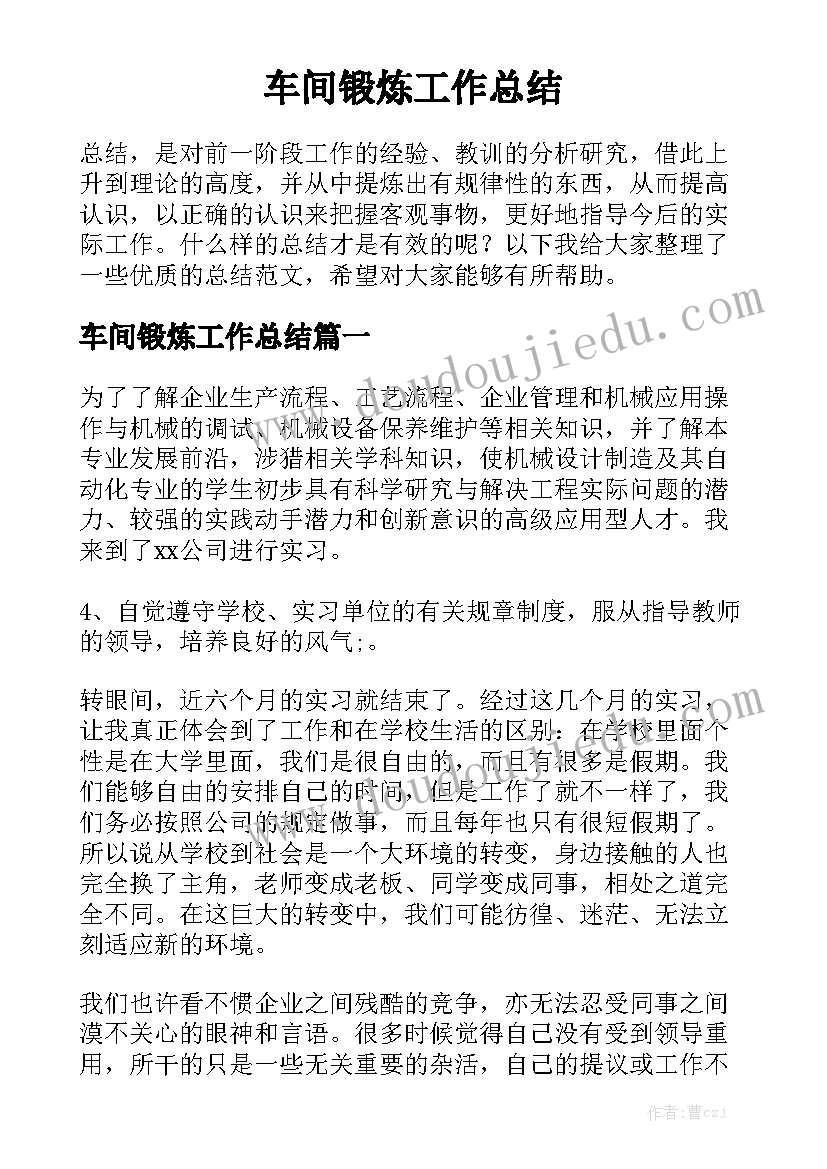 车间锻炼工作总结