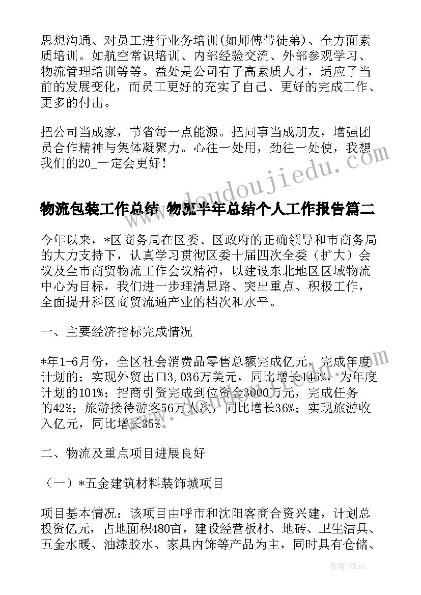 物流包装工作总结 物流半年总结个人工作报告