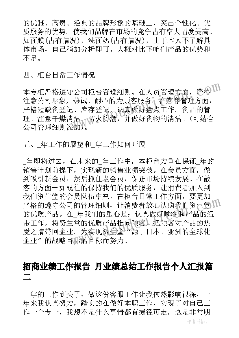 招商业绩工作报告 月业绩总结工作报告个人汇报