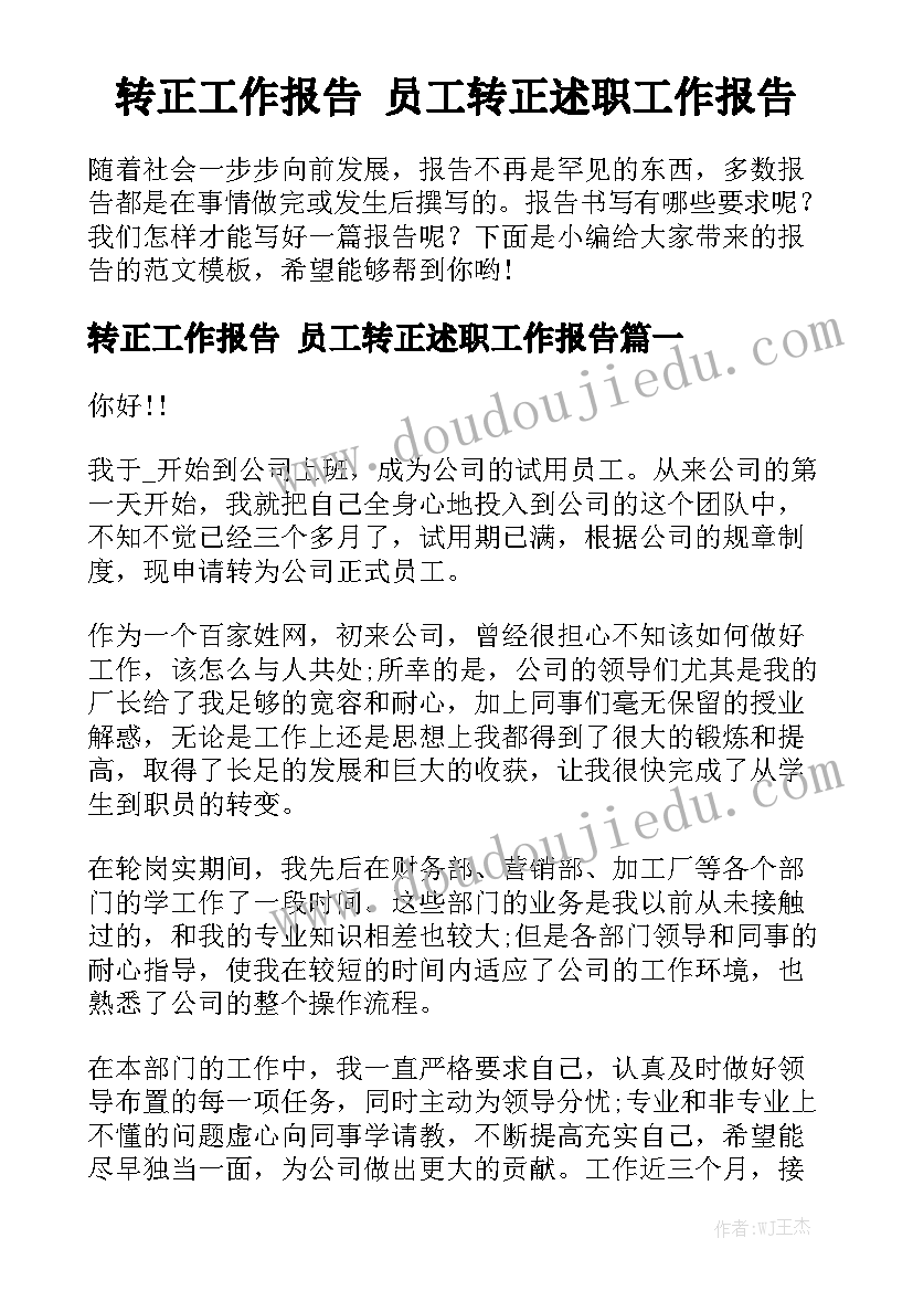 转正工作报告 员工转正述职工作报告