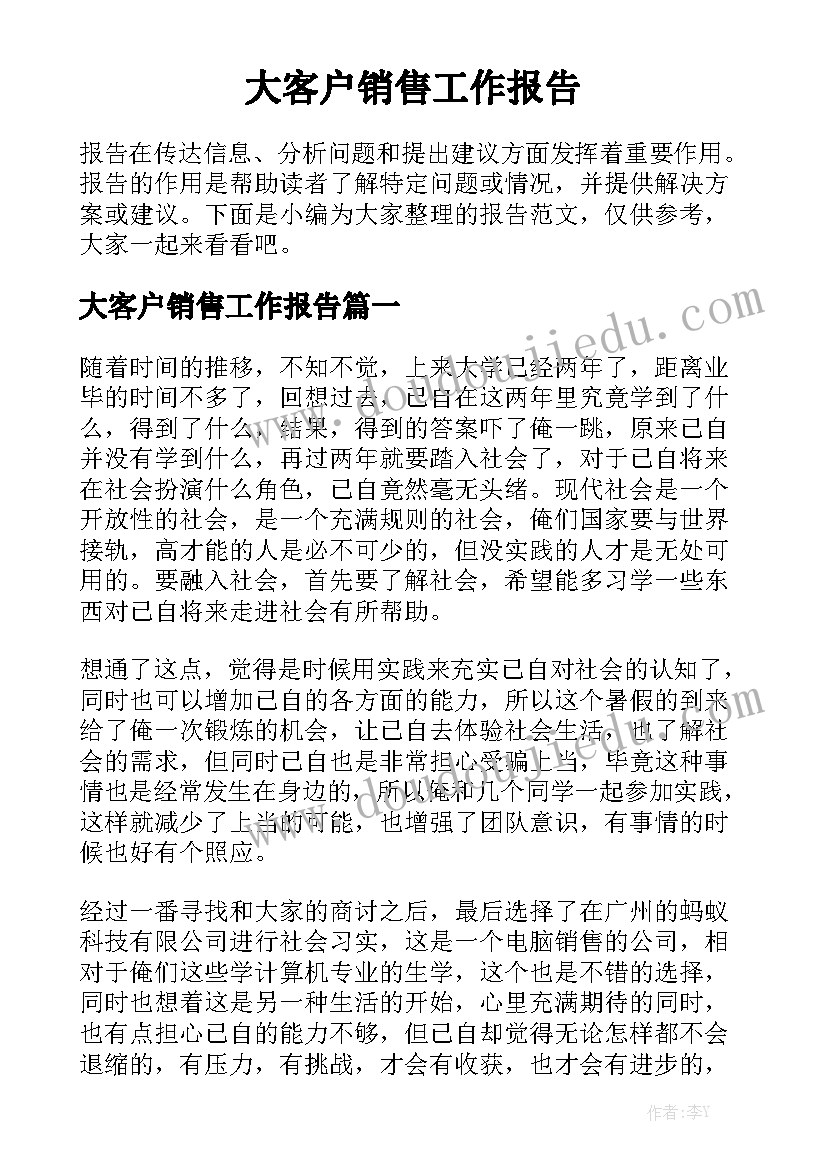 大客户销售工作报告