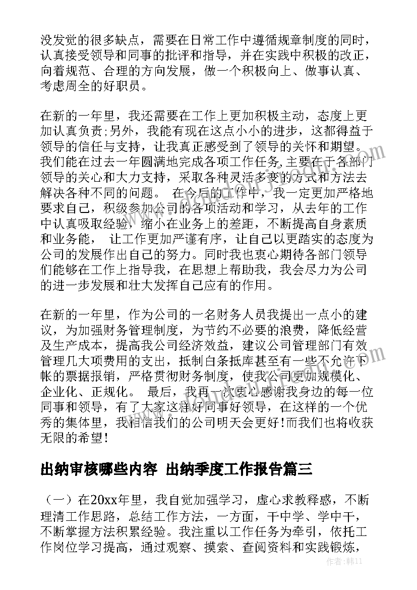 出纳审核哪些内容 出纳季度工作报告