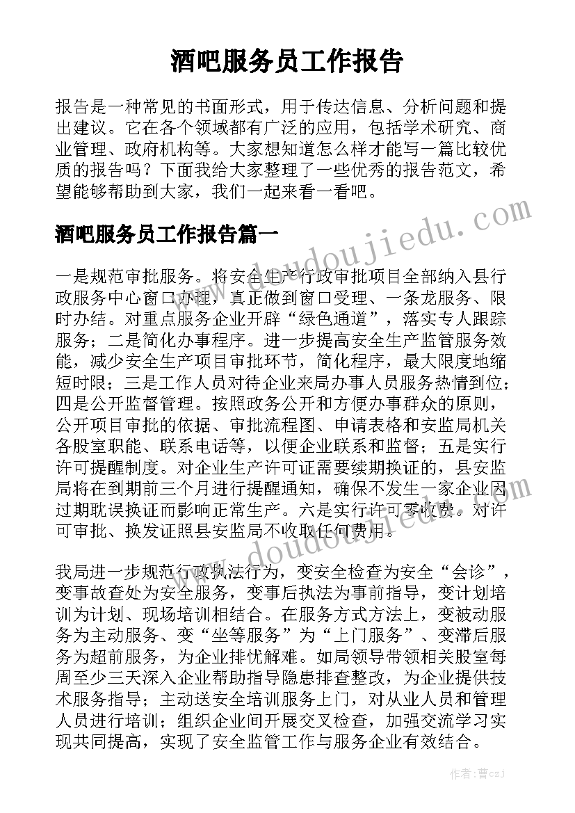 酒吧服务员工作报告