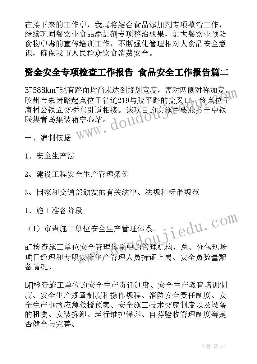 资金安全专项检查工作报告 食品安全工作报告