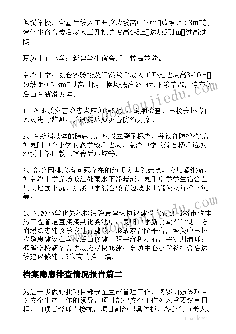 档案隐患排查情况报告