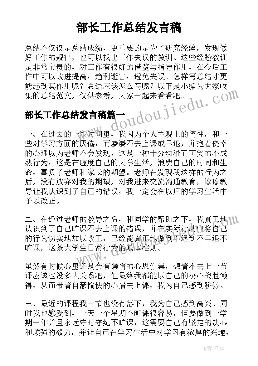 部长工作总结发言稿