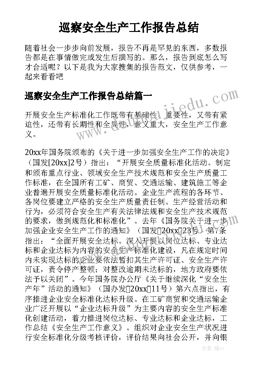 巡察安全生产工作报告总结