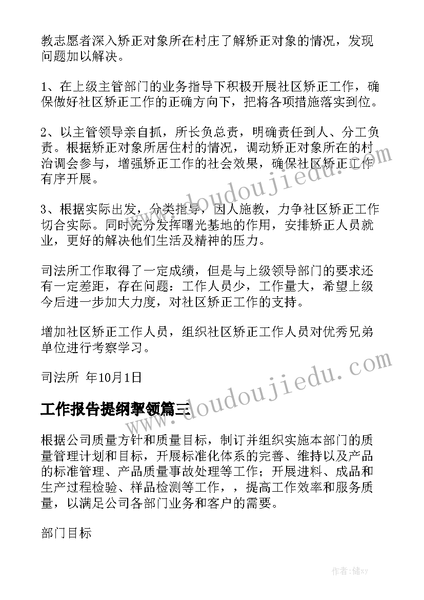 工作报告提纲挈领