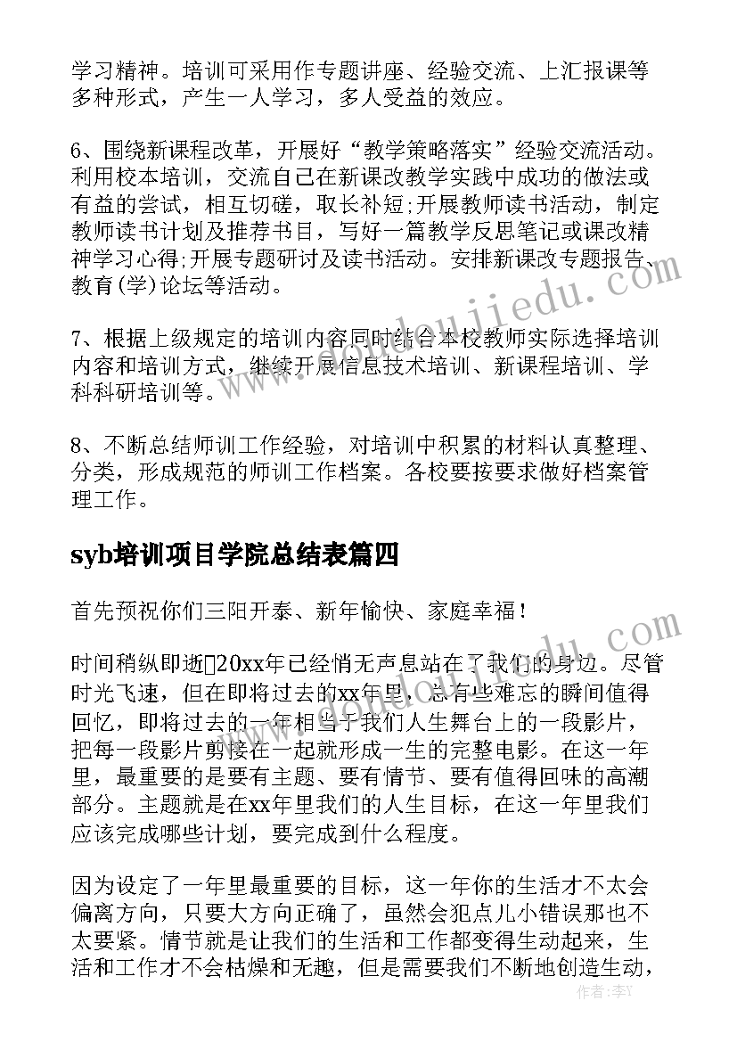 syb培训项目学院总结表