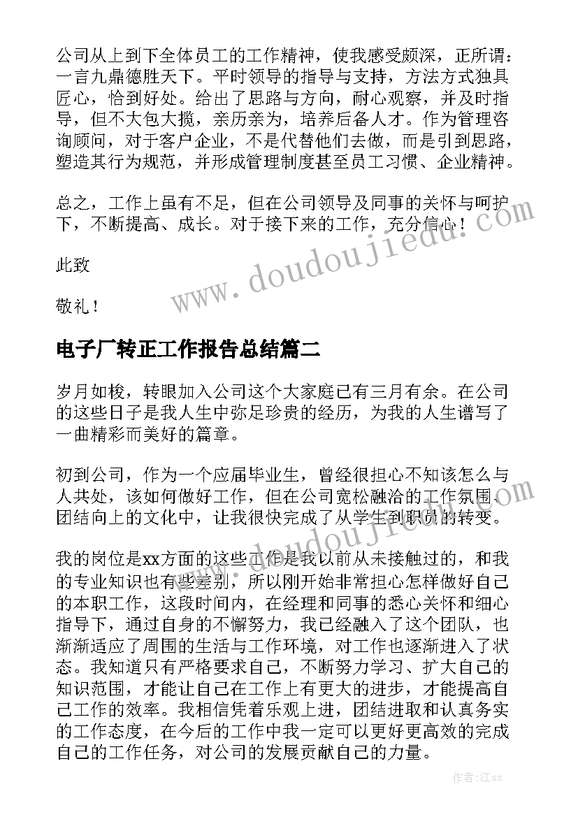 电子厂转正工作报告总结