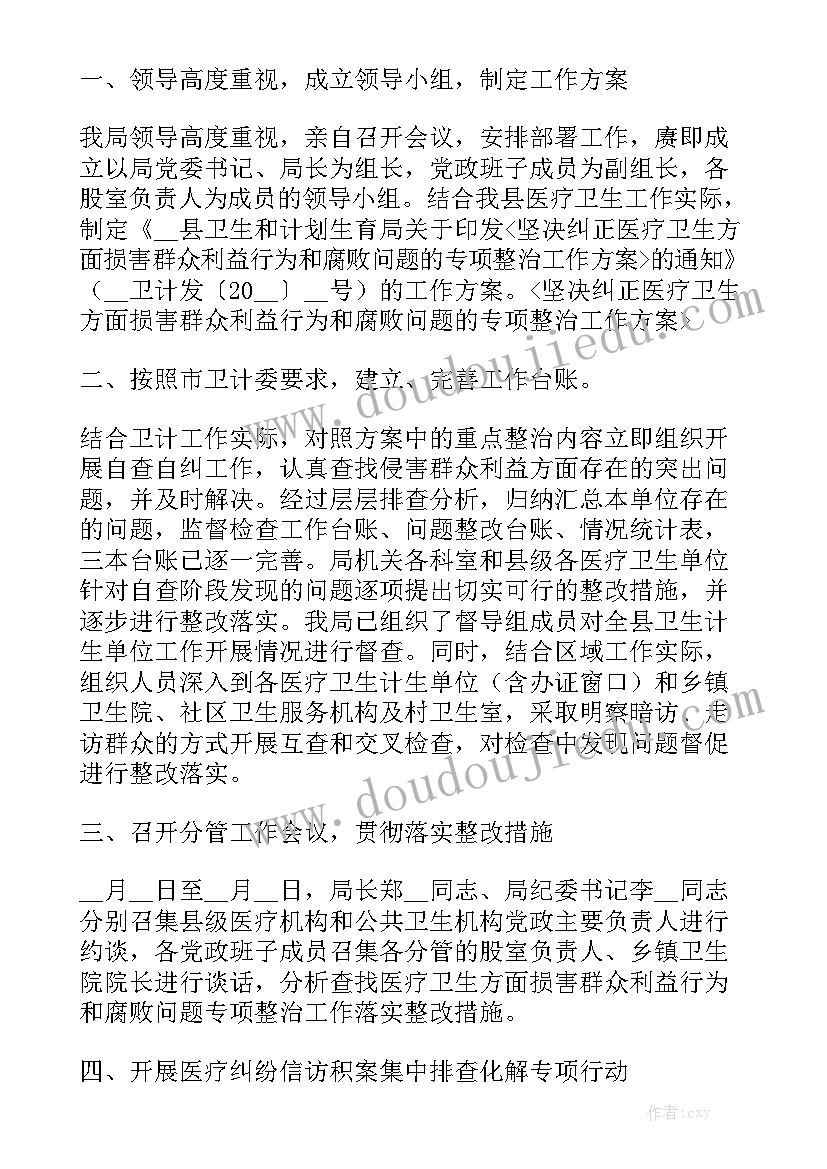 最新医疗反腐专项整治工作总结精选7篇