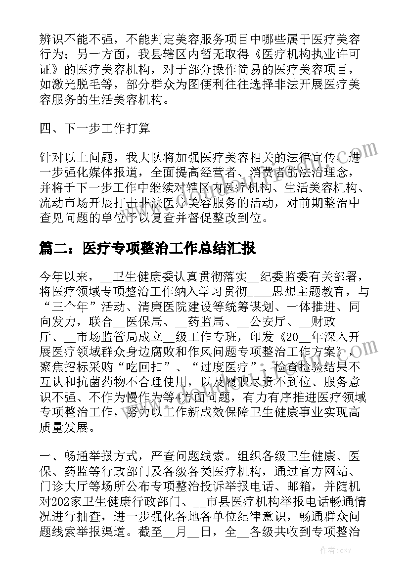 医疗专项整治工作总结汇报范文6篇