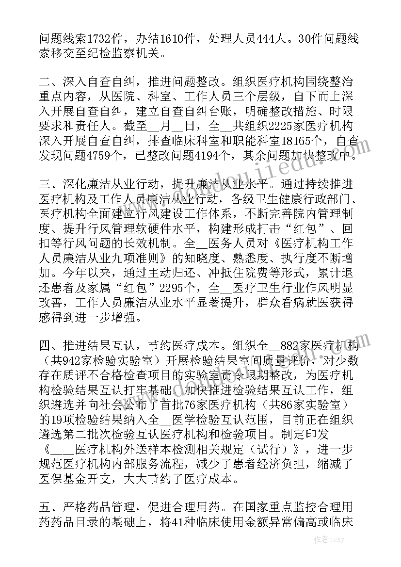 医疗专项整治工作总结汇报范文6篇