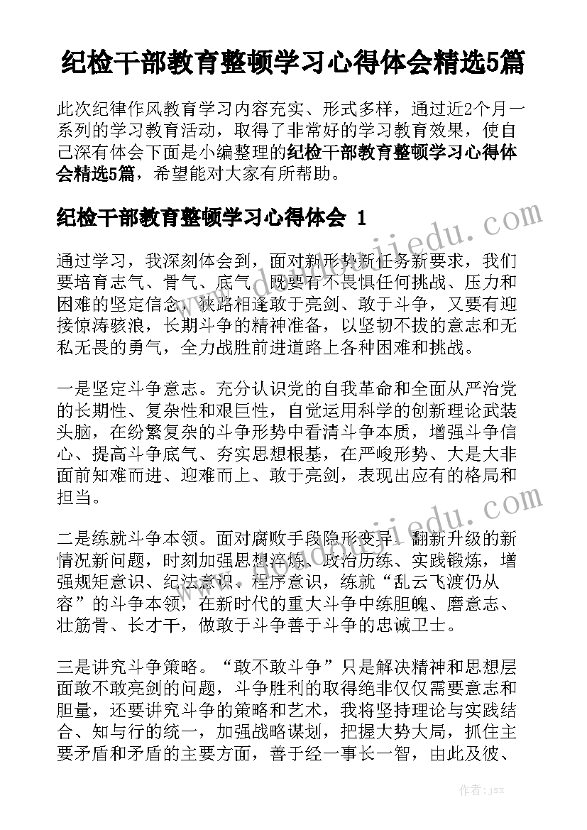 纪检干部教育整顿学习心得体会精选5篇