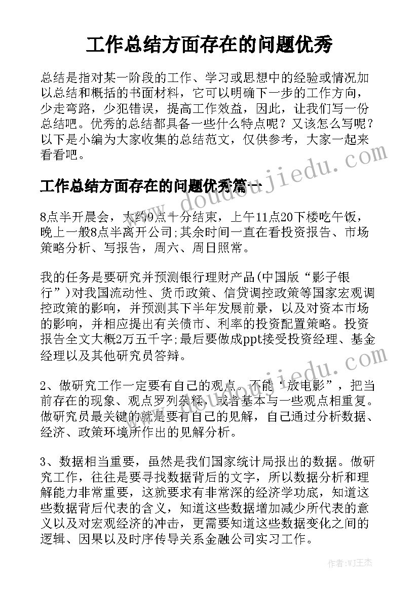 工作总结方面存在的问题优秀