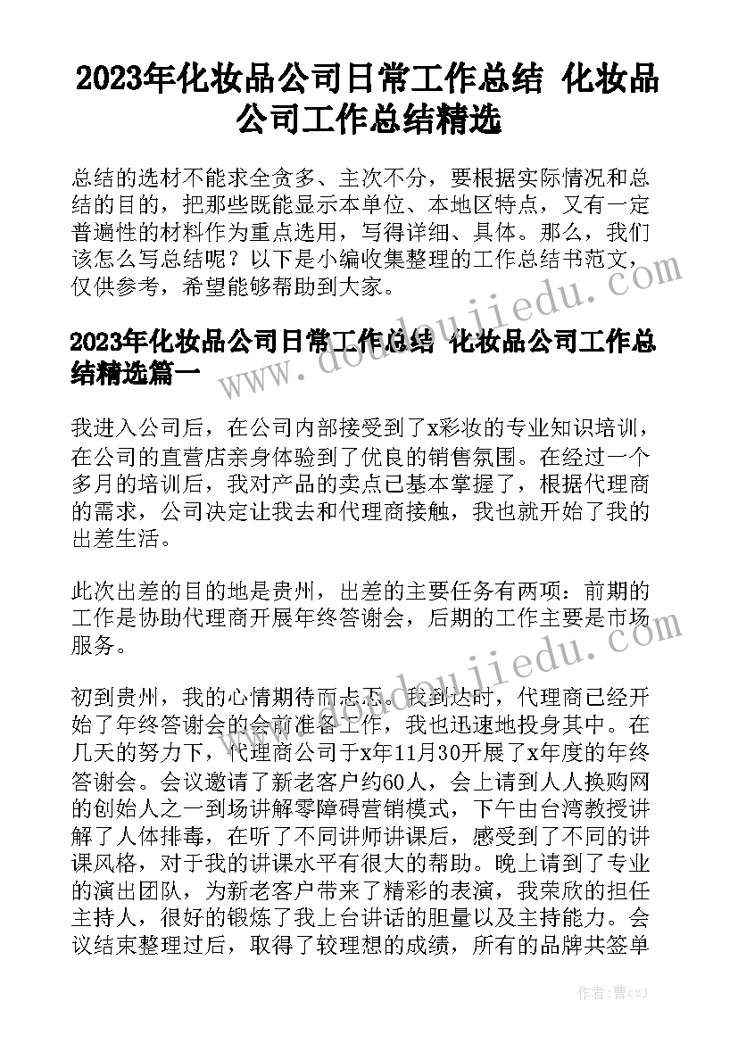 2023年化妆品公司日常工作总结 化妆品公司工作总结精选