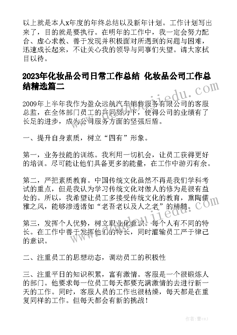 2023年化妆品公司日常工作总结 化妆品公司工作总结精选