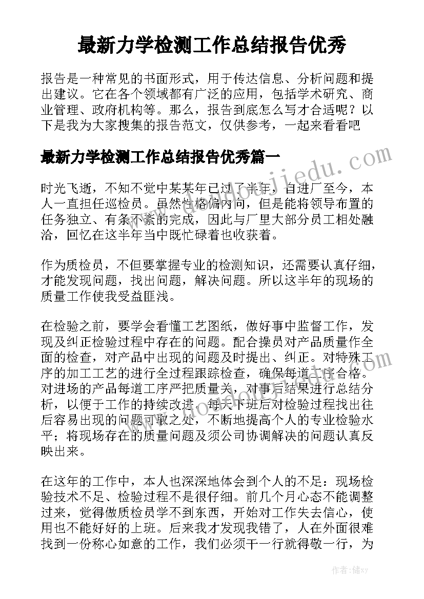 最新力学检测工作总结报告优秀