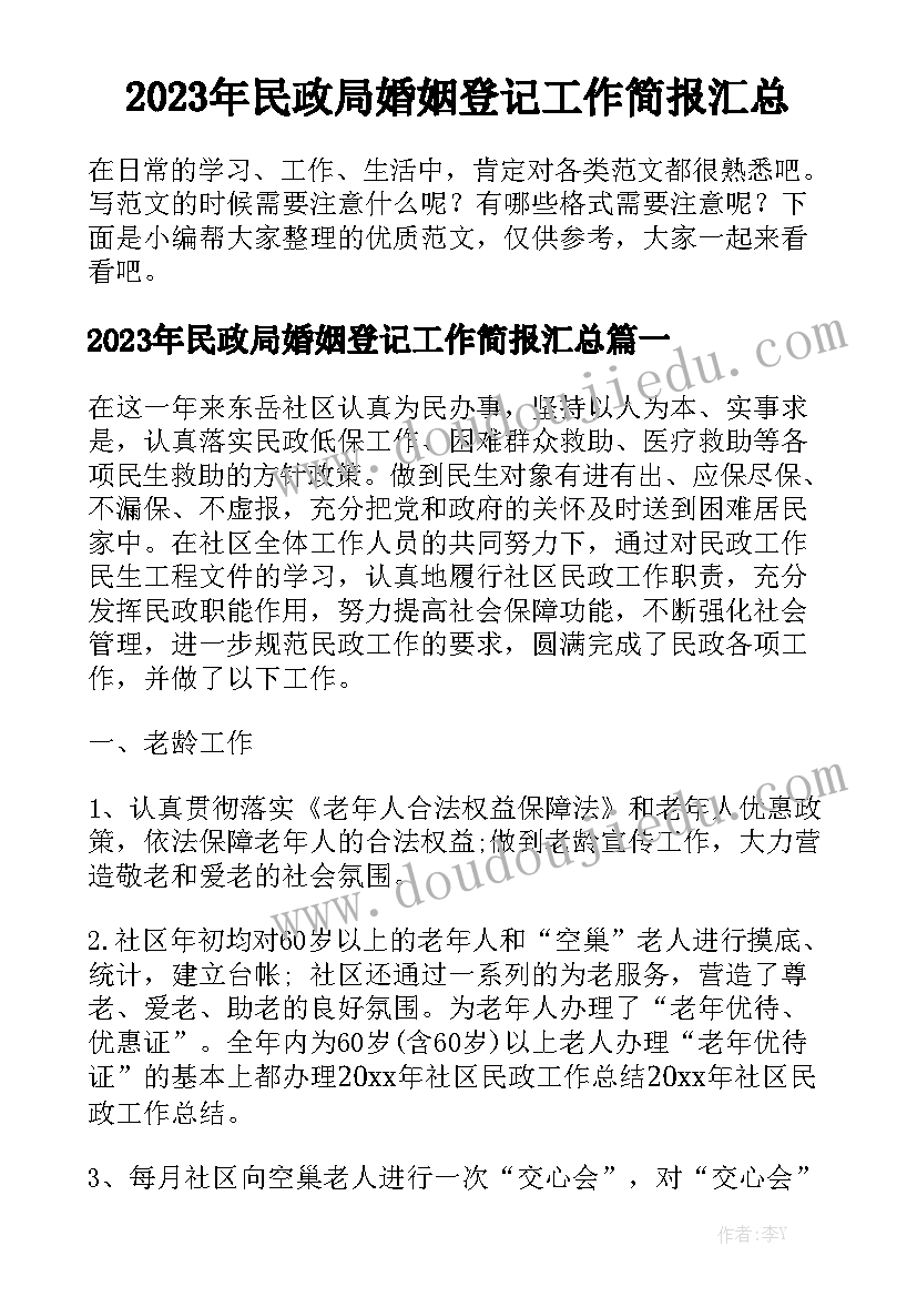 2023年民政局婚姻登记工作简报汇总