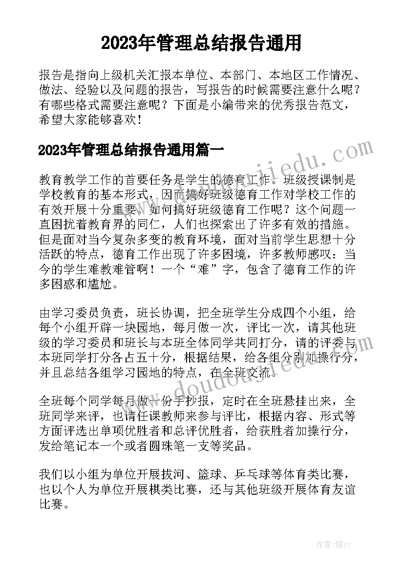 2023年管理总结报告通用