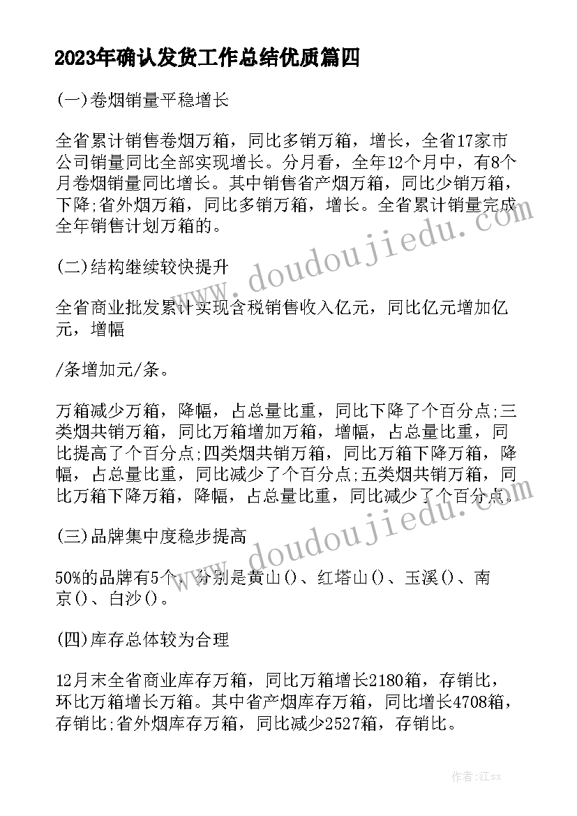 2023年确认发货工作总结优质