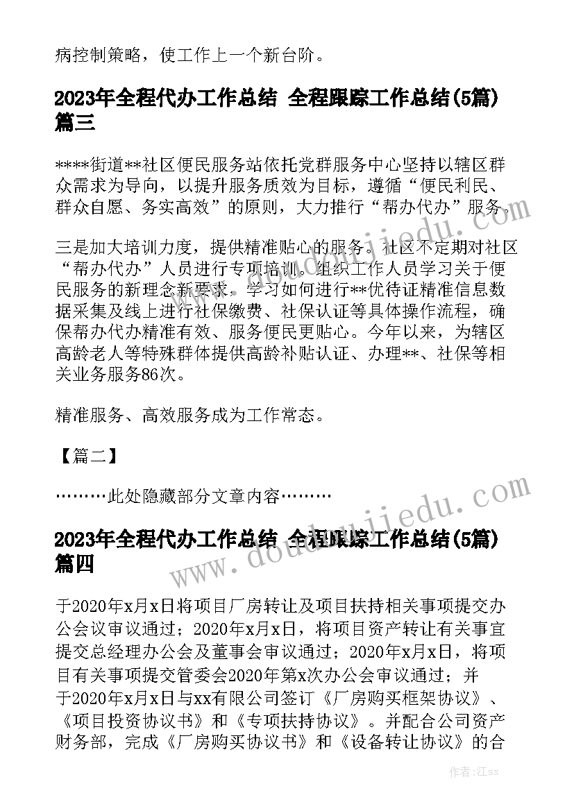 2023年全程代办工作总结 全程跟踪工作总结(5篇)