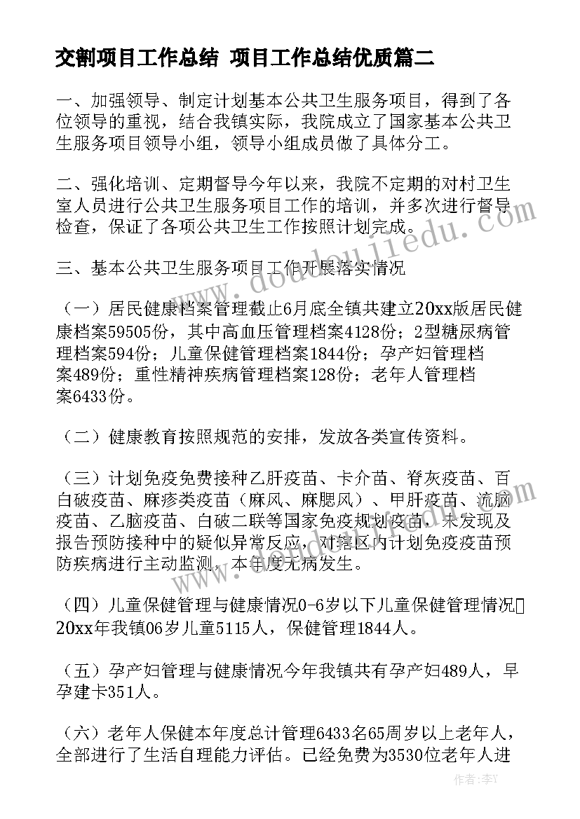 交割项目工作总结 项目工作总结优质