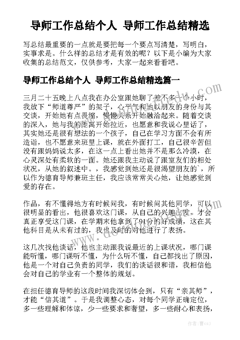 导师工作总结个人 导师工作总结精选