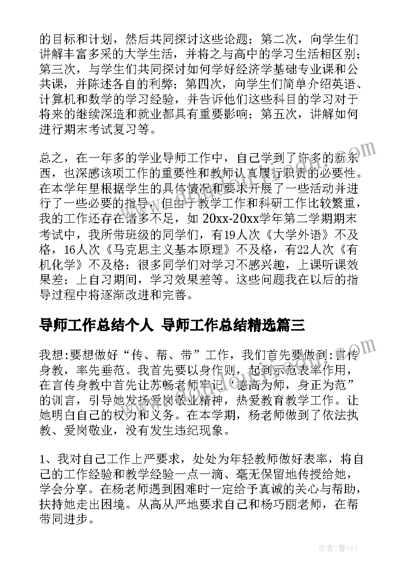 导师工作总结个人 导师工作总结精选