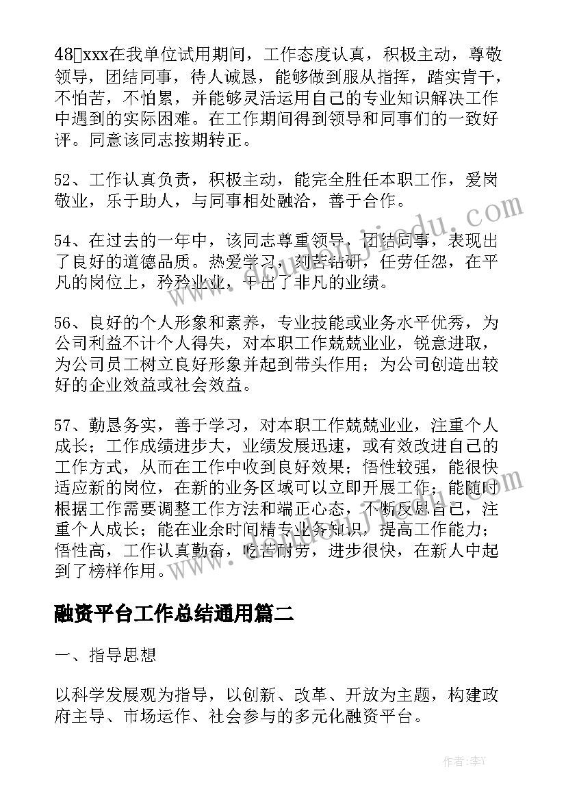 融资平台工作总结通用