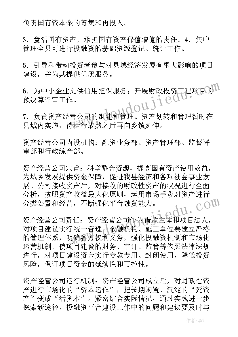 融资平台工作总结通用