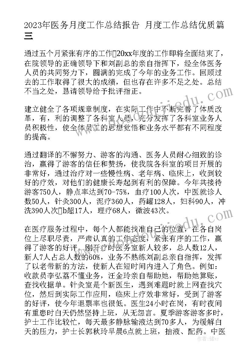 2023年医务月度工作总结报告 月度工作总结优质