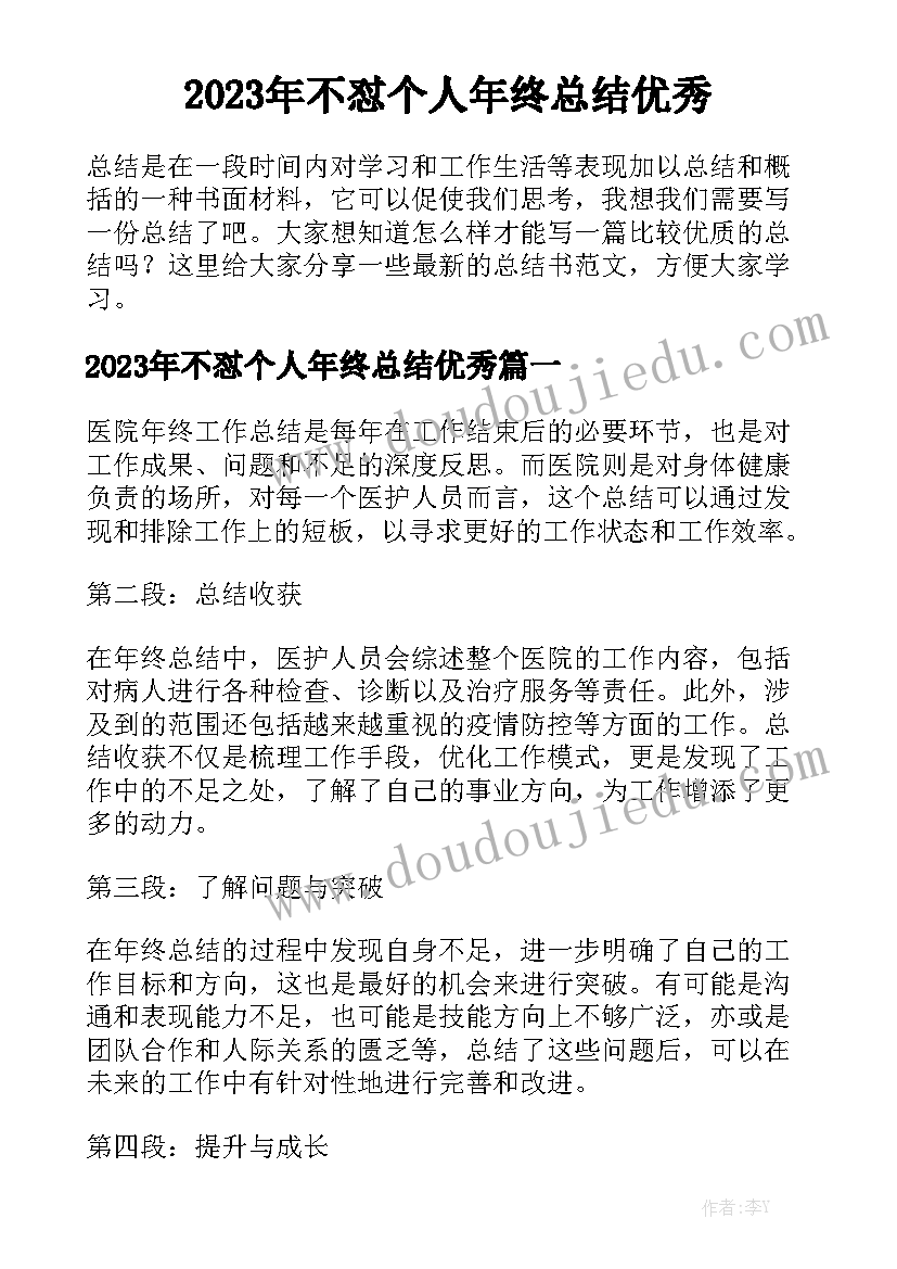 2023年不怼个人年终总结优秀